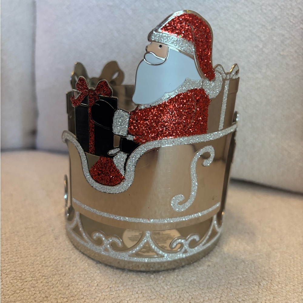 Bath Body Works GLITTER CHRISTMAS SANTA SLEIGH 3 Wick Candle Holder